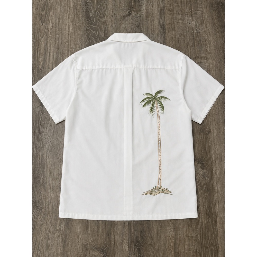 Bamboo Cay Mens XXL White Palm Tree Embroidered Short Sleeve Button Up Shirt